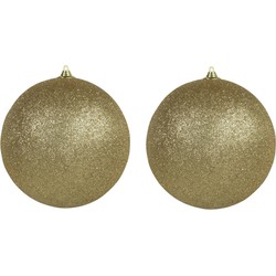 2x Gouden grote kerstballen met glitter kunststof 18 cm - Kerstbal