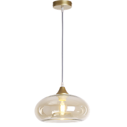 Hanglamp Vilmar 1 lichts goud + amber glas F