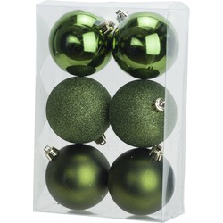 6x Appelgroene kerstballen 8 cm kunststof mat/glans/glitter - Kerstbal