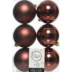 6x Kunststof kerstballen glanzend/mat mahonie bruin 8 cm kerstboom versiering/decoratie - Kerstbal