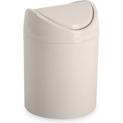 Plasticforte Mini prullenbakje met klepdeksel - beige - 1,4L - 17 cm - Prullenbakken