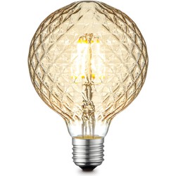 Edison Vintage LED filament lichtbron Globe - Amber - G95 Deco - Retro LED lamp - 9.5/9.5/13.5cm - geschikt voor E27 fitting - Dimbaar - 4W 330lm 2700K - warm wit licht