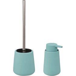 5Five WC-/toiletborstel in houder - ijsblauw - polyresin - met zeeppompje 300 ml - Badkameraccessoireset