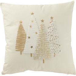 J-line - Kussen Kerstbomen Motief Katoen Wit/goud - 45x45x12cm