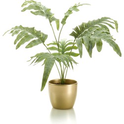 Kunstplant Phlebodium - groen - in gouden pot - 67 cm - Kunstplanten
