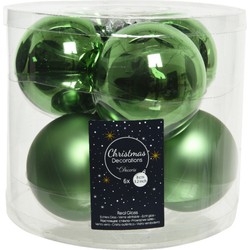 Decoris Kerstballen - 6x st - groen - 8 cm - glas - Kerstbal