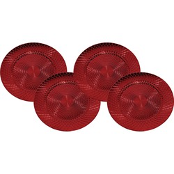 Set van 4x stuks kerstdiner onderborden rond rood glimmend 33 cm - Onderborden