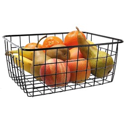 Fruitschaal/fruitmand klein staaldraad zwart 15 x 20 x 8 cm - Fruitschalen