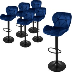 ML-Design barkruk set van 6, fluwelen bekleding, blauw, gestoffeerde barkruk met rugleuning en voetensteun, barkruk in hoogte verstelbaar 59-79 cm, 360° draaibaar, bistro kruk draaibare barstoelen