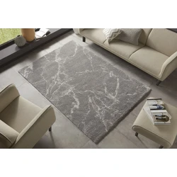 Hoogpolig vloerkleed - Marmer Design - Grijs / Crème - 120 X 170 CM