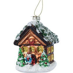 Huis glas l8.9b7.6h13.2 cm ass kerst
