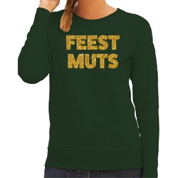 Bellatio Decorations foute kersttrui/sweater dames - feest muts - groen - glitter goud -feestkleding 2XL - kerst truien