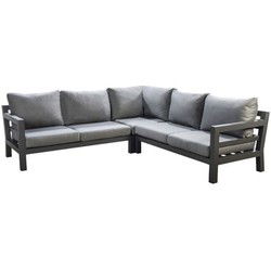 Loungeset Midori hoekset Donkergrijs frame, Grijze kussens