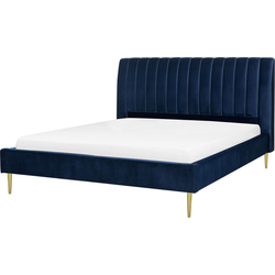 Beliani MARVILLE - Tweepersoonsbed-Blauw-Fluweel