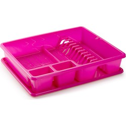 Plasticforte Afwas afdruiprek met lekbak - fuchsia roze - kunststof - 48 x 38 x 9 cm - Afdruiprekken