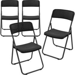 Set van 4 balkonstoelen opvouwbaar rotan look zwart bistrostoel tuinstoel
