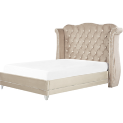 Beliani AYETTE - Tweepersoonsbed-Beige-Fluweel