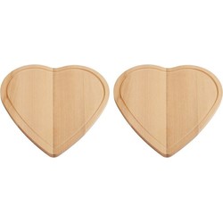 Hartvormig houten plank - 2x - 16 x 16 cm - Serveerplank/broodplank - Snijplanken