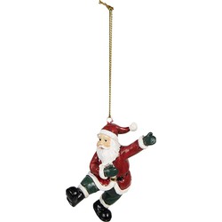 Clayre & Eef Kersthanger Kerstman 8 cm Rood Polyresin Kerstboomversiering