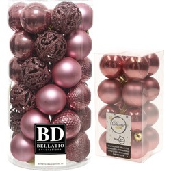 Kerstversiering kunststof kerstballen oud roze 4-6 cm pakket van 53x stuks - Kerstbal