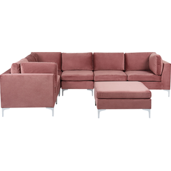 Beliani EVJA - Modulaire Sofa-Roze-Fluweel