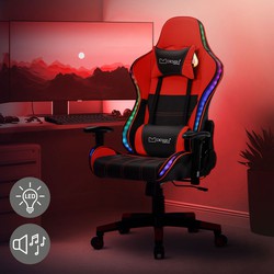 Gamingstoel met RGB-verlichting & Bluetooth-luidsprekers in zwart/rood kunstleer ML-ontwerp