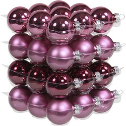 72x stuks glazen kerstballen cherry roze (heather) 4 cm mat/glans - Kerstbal