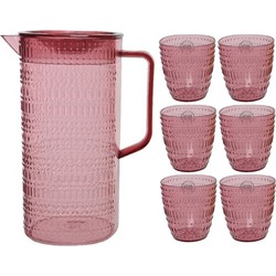 Schenkkan/waterkan/sapkan/limonadekan set met 6 glazen roze - Schenkkannen