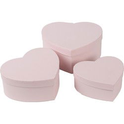 Clayre & Eef Opbergdoos Set van 3 21x20x9/18x17x7/15x14x6  cm Roze Karton Hartvormig