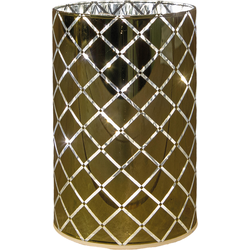 Cylinder glas diamant patroon 8led warm wit op batterij met timer d10h15 cm glimmend goud