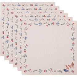 Clayre & Eef Servetten Katoen Set van 6  40x40 cm Beige Blauw Katoen Vierkant Kip en Haan Servet Stof