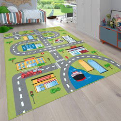 Kindervloerkleed - Binola - Stad - Groen - 80x150 cm