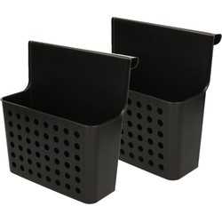 2x stuks badkamer/keuken hang opbergmandjes/organizers zwart 26 x 24 cm - Opbergmanden