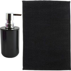 MSV badkamer droogloop mat - Milano - 40 x 60 cm - met bijpassend zeeppompje - zwart - Badmatjes