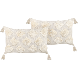 PAPAVER  - Sierkussen set van 2 - Lichtbeige - 55 x 35 cm - Katoen