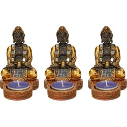 5x stuks indische boeddha theelichthouders goud/zwart 12 cm - Beeldjes