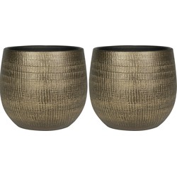 2x stuks plantenpotten/bloempotten in een strakke Modern design look metal goud Dia 26 cm en Hoogte - Plantenpotten