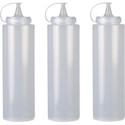 Urban Living Doseerfles/sausfles - 3x - kunststof - met schenktuit - 1000 ml - 28 cm - Garneergerei