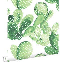 ESTAhome behang aquarel geschilderde cactussen tropisch junglegroen - 53 cm x 10,05 m - 138902