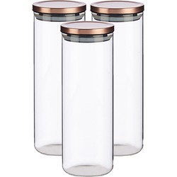 Set van 3x stuks glazen luxe keuken voorraadpotten/voorraadbussen met deksel rose goud 1700 ml - Voorraadpot