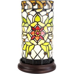 LumiLamp Tiffany Tafellamp  Ø 15x26 cm  Groen Beige Glas Rond Bloem Tiffany Bureaulamp