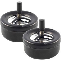 Terras asbak - 2x - mat zwart - RVS - D12 x H7 cm - drukasbak - Asbakken