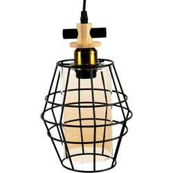 Clayre & Eef Hanglamp  18x18x31 cm  Zwart Metaal Glas Hanglamp Eettafel