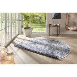 Laagpolig Rond Vloerkleed - Omkeerbaar Binnen en Buitenkleed - Blauw - 140cm rond Ø