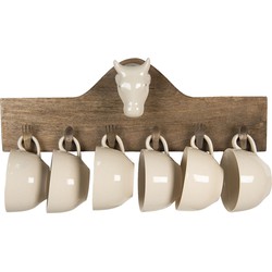 Clayre & Eef Mokkenrek Set van 6  48x9x17 cm Bruin Hout Rechthoek Koe Mokkenboom