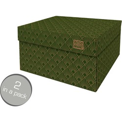 Dutch Design Brand Opbergdoos met Deksel - Doos in Karton - Geschenkdoos - 33x22x17cm - Art Deco Green Velvet - 2 Stuks