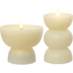 Luxe LED kaarsen - set 2x - creme wit - D7,5 x H14,5 cm en D10 x H12,5 cm - vaas vorm - timer - LED kaarsen