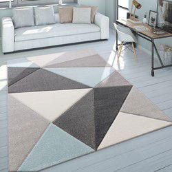 Laagpolig Vloerkleed Lareva - Geometrisch Design - Turquoise - 80x300 cm