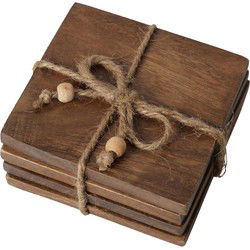 Deco by Boltze onderzetters voor glazen - 4x - mangohout - 10 cm - Glazenonderzetters