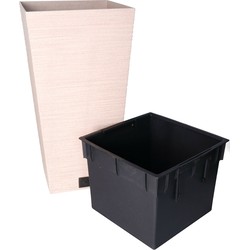 Prosperplast Plantenpot/bloempot - buiten - kunststof - creme/beige - Eco wood look - D26 x H50 cm - Plantenpotten